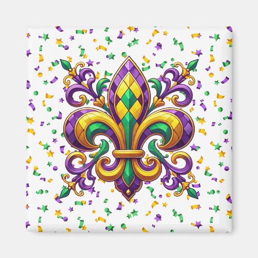 Paarse geel groen Mardi Gras fleur de lis Magneet (Voorkant)