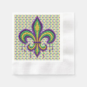 Paarse geel groen Mardi Gras fleur de lis Servet