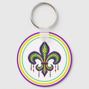 Paarse geel groen Mardi Gras fleur de lis Sleutelhanger