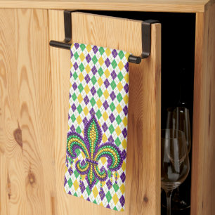 Paarse geel groen Mardi Gras fleur de lis Theedoek