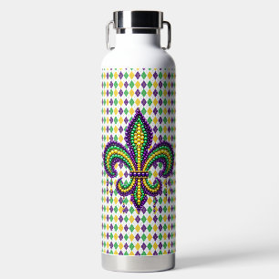 Paarse geel groen Mardi Gras fleur de lis Waterfles