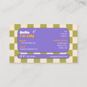 Paarse Geel Groen Retro Checkerboard Boho Visitekaartje (Achterkant)