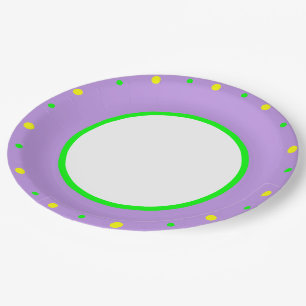 Paarse geel groene geometrische polka stippen papieren bordje