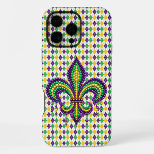 Paarse geel groene Mardi Gras fleur de lis iPhone 16 Pro Max Hoesje