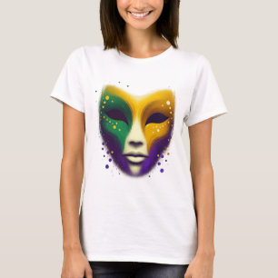 Paarse geel groene Mardi Gras masker T-shirt