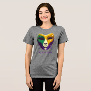 Paarse geel groene Mardi Gras masker Tri-Blend Shirt