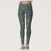 Paarse geel groene Mardi Gras wervelt abstract Leggings (Voorkant)
