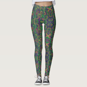 Paarse geel groene Mardi Gras wervelt abstract Leggings