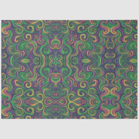 Paarse geel groene Mardi Gras wervelt abstract Tissuepapier (Voorkant)