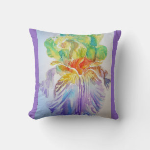 Paarse geel Iris Irises Floral Flowers Cushion Kussen