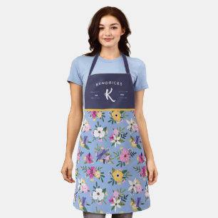 Paarse geel monogram bloementenmodel schort