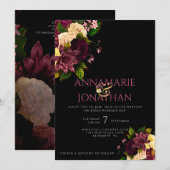 Paarse Geel Roze Pioenen & Rozen Bruiloft & RSVP Kaart (Voorkant / Achterkant)