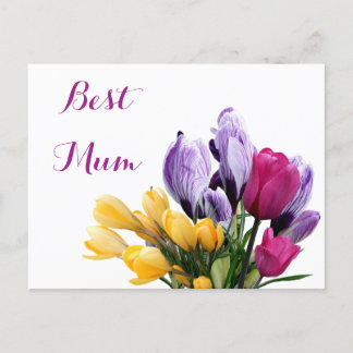 paarse geel roze tulpenbloemen voor mama feestdagenkaart