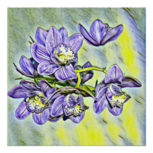 Paarse geel schattige orchidee bloemen waterverf perfect poster