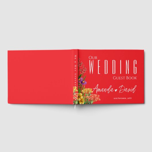 Paarse Geel Sinaasappel Wildflower Bruiloft Gastenboek (Volledig)