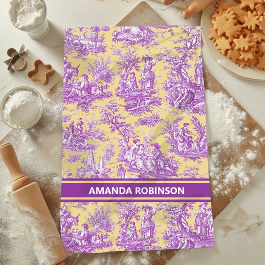 paarse geel Toile de Jouy bedrukt Theedoek