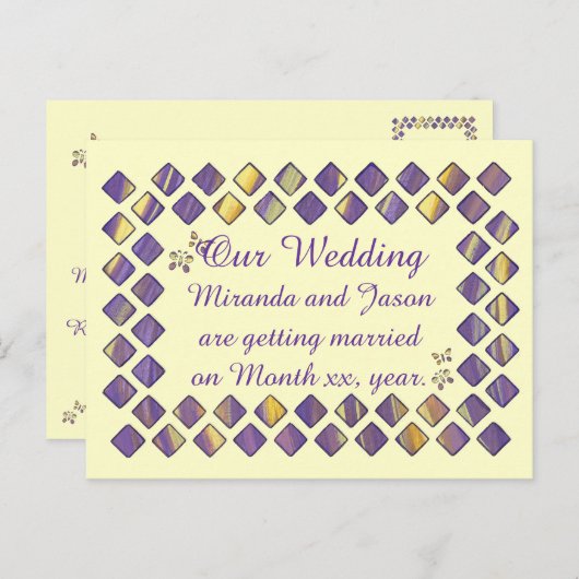 Paarse geeldiamant Butterflies nodigt Briefkaart u (Voorkant / Achterkant)