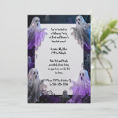 Paarse Geesten Halloween Party Kaart (Staand voorkant)