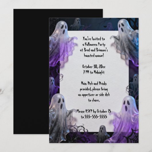 Paarse Geesten Halloween Party Kaart (Voorkant / Achterkant)