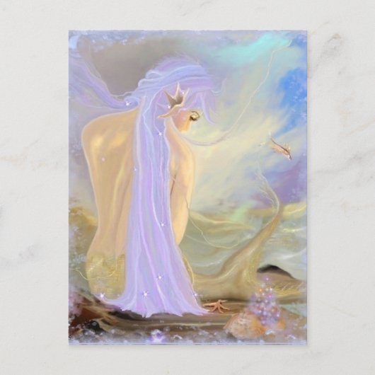 Paarse gehaaste zeemeermin briefkaart (Voorkant)