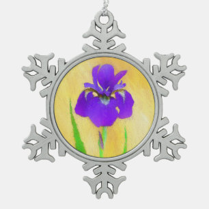 Paarse gekaarde irisschilderingen - Kute Original Tin Sneeuwvlok Ornament