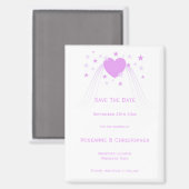 Paarse Gekleurde Hart Ontwerp Wedding Save The Dat Magneet (Voorkant / Achterkant)