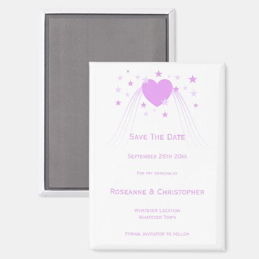 Paarse Gekleurde Hart Ontwerp Wedding Save The Dat Magneet (Voorkant / Achterkant)