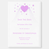 Paarse Gekleurde Hart Ontwerp Wedding Save The Dat Magneet (Voorkant)
