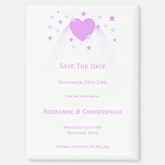 Paarse Gekleurde Hart Ontwerp Wedding Save The Dat Magneet (Voorkant)