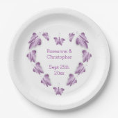Paarse gekleurde vlinders ontwerp bruiloft papieren bordje (Voorkant)