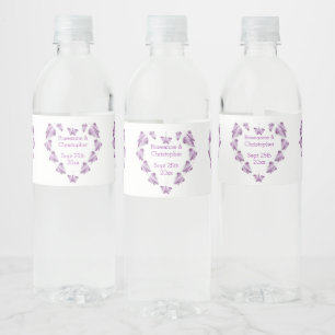 Paarse gekleurde vlinders ontwerp bruiloft waterfles etiket