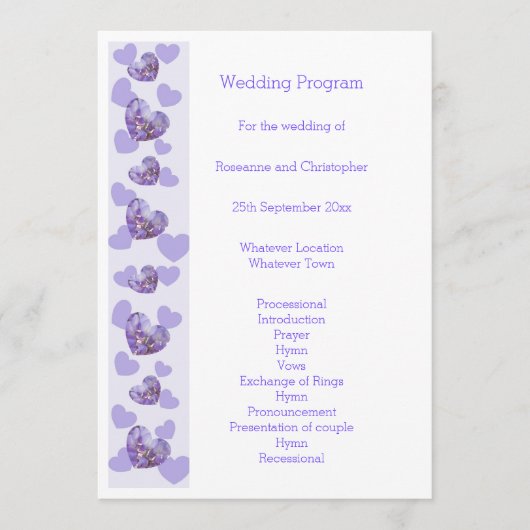 Paarse Gekleurde Wisteria Heart Design Wedding Programma (Voorkant)