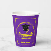 Paarse Gele Afstuderen Custom Graduation Party Papieren Bekers (Achterkant)