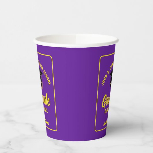 Paarse Gele Afstuderen Custom Graduation Party Papieren Bekers (Links)