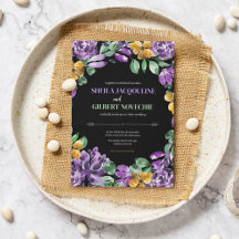 Paarse gele bloemen bruiloft thema