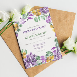 Paarse gele bloemen bruiloft thema kaart