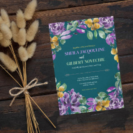 Paarse gele bloemen bruiloft thema kaart