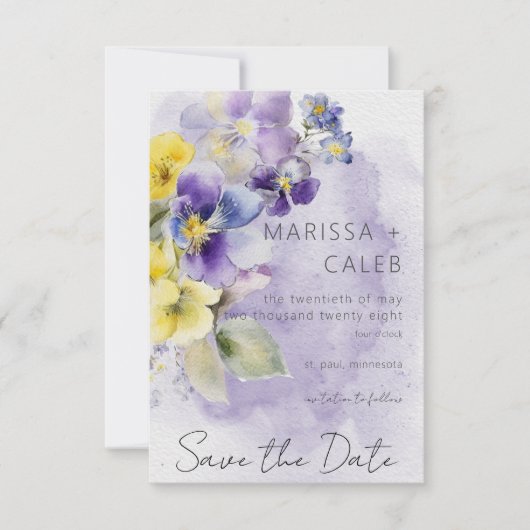 Paarse & Gele Bloemen Moderne Bruiloft Save The Date (Voorkant)