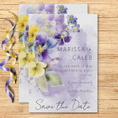 Paarse & Gele Bloemen Moderne Bruiloft Save The Date