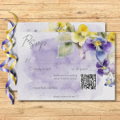 Paarse & Gele Bloemen Moderne Huwelijk QR Code RSVP Kaartje
