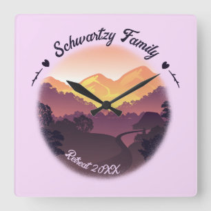  Paarse Gele Boerderij Mountain Sunset Vierkante Klok