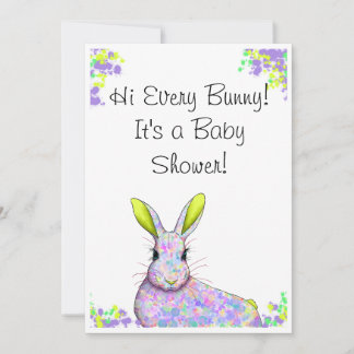 Paarse & Gele Bunny Baby shower Uitnodiging