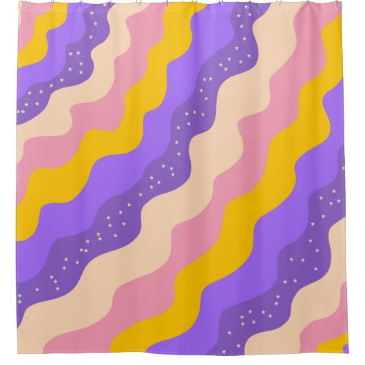 Paarse Gele Celestial Stripe Groovy Abstract Douchegordijn (Voorkant)
