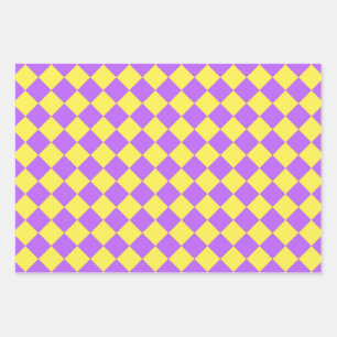 Paarse gele Checker Diamantpatroon Inpakpapier Vel