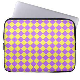 Paarse gele Checker Diamantpatroon Laptop Sleeve