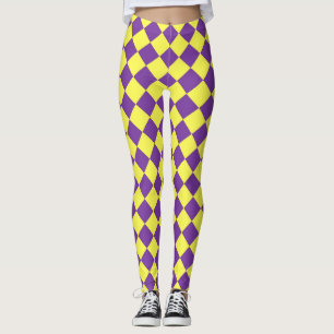 Paarse gele Checker Diamantpatroon Leggings