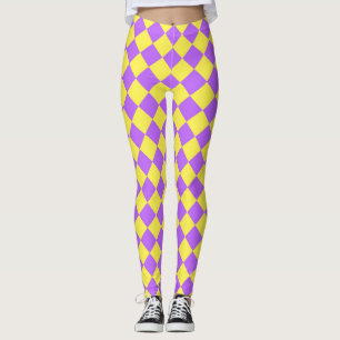 Paarse gele Checker Diamantpatroon Leggings