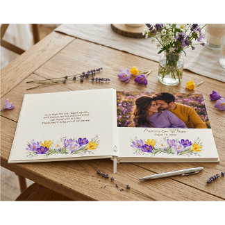Paarse Gele Crocus Bloem Foto Folie Bruiloft Gastenboek