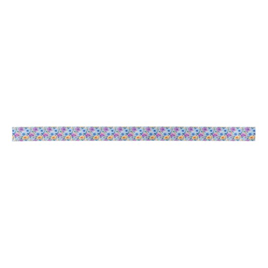 Paarse, Gele en Blauwe Retro Bloemen Lint (Voorkant)