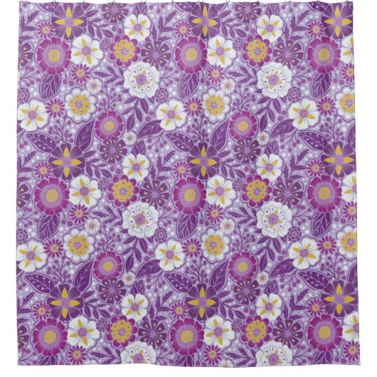 Paarse, gele en magenta Floral Douchegordijn (Voorkant)